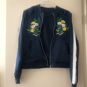 Navy Satin bomber jacket by Romeo & Juliet Couture